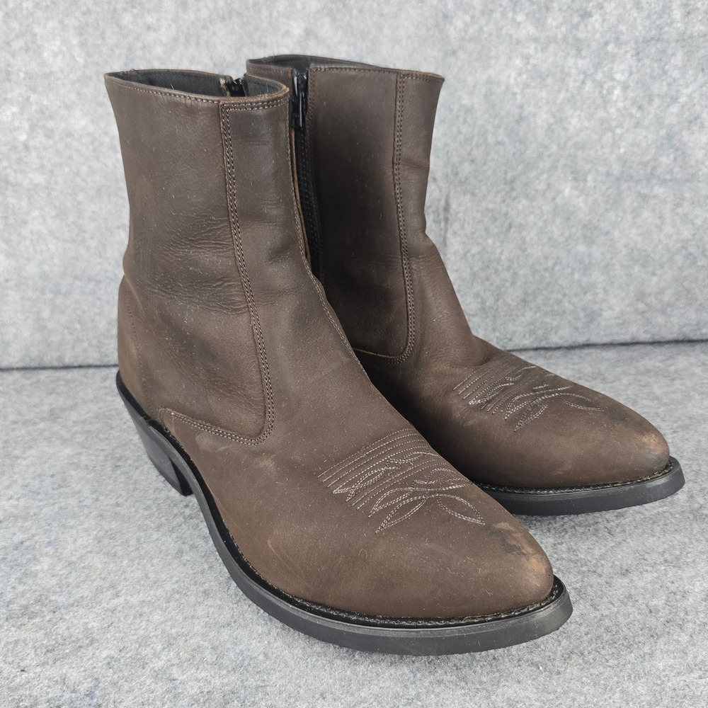 Old West MZ7082 Mens 12 D Distress Brown Leather Side Zip Cowboy Ankle Boots